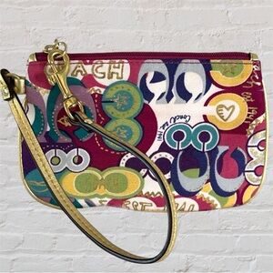 Coach Multicolor Graphic Wristlet with Gold Accents